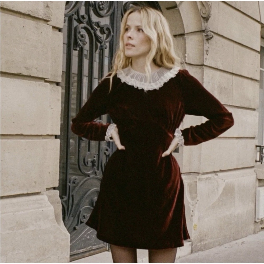 Doen Meltia Dress Womens Medium Velvet High Neck Vino Rosso Holiday Luxury Party